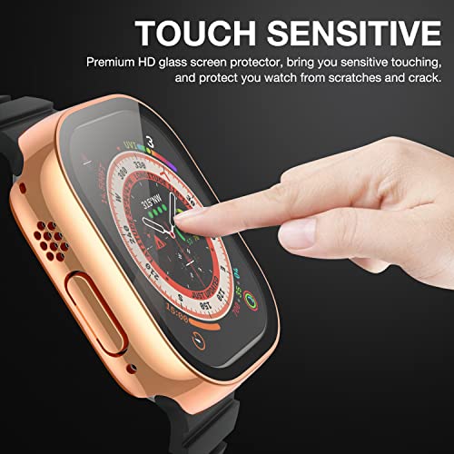 Image of Case Compatible with Apple Watch Ultra 49mm with Built-in Tempered Glass Screen Protector, All-Around Ultra-Thin Bumper Full Cover Hard PC Protective Case for iWatch, Rose Gold