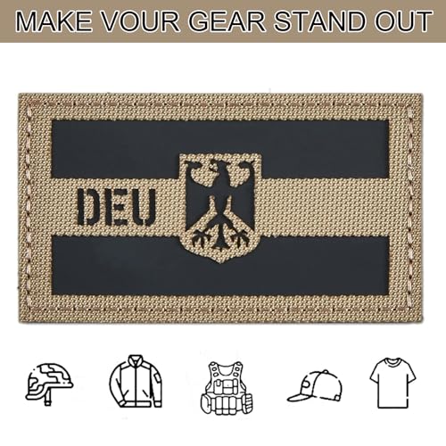 3 Stücke DEU Deutsche IR Infrarot Reflektierende Klett Patches Militär Für Rucksack Hut Jacke Militär Baseballkappe Uniform Kleidung Taktische Weste Hundegeschirr (Braun)