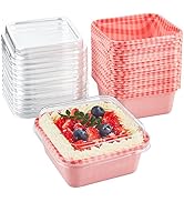 ZORRITA 50 Pack Plastic Dessert Cups with Lids, Pink Plaid Charcuterie Boxes with Clear Lids To G...