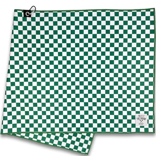 Against The Grain Microfiber Golf Towel with Clip - (20'x40') Green & White Checkered Design Golf...