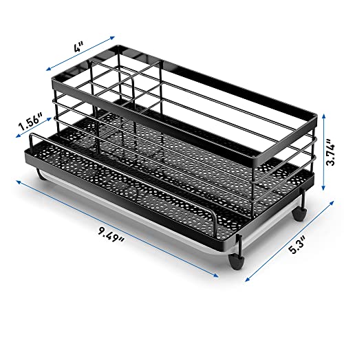 Cisily Sponge Holder , Caddy Organizer, Sink Accessories With Drip Tray, Rustproof And Non-Slip , Kitchen Essentials For New Home（Matte Black #TOP3