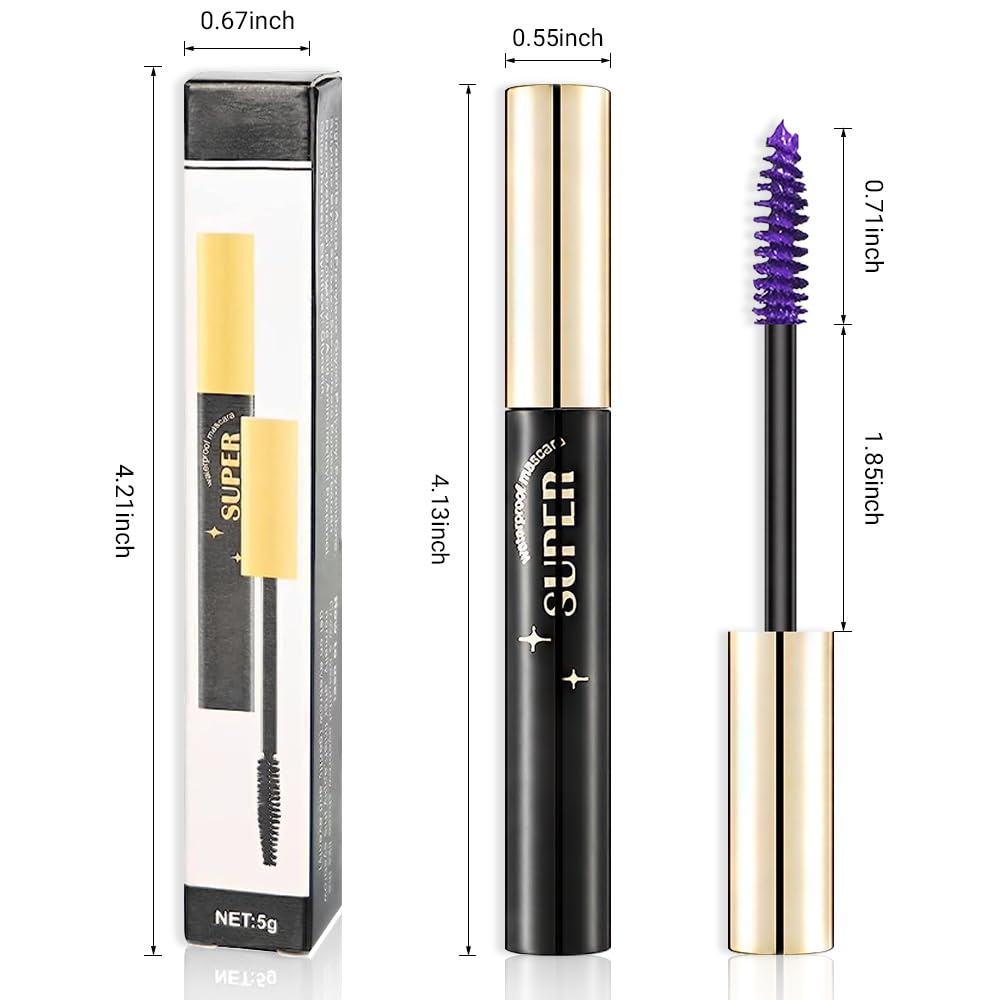 Colored Colorful Waterproof Mascara for Eyelashes Set,Blue White Black Brown Purple Long lasting Charming Voluminous Cruelty Free Vegan Eye Makeup (A-2Pcs 08#	 Purple, A)