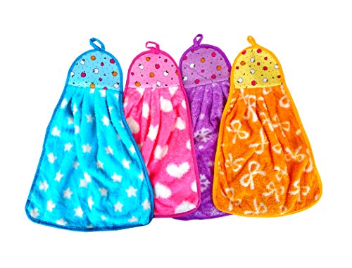 Super Soft & Light Weight Love Touch Hand Hanging Kitchen Napkin Hand Towel, Stylish & Attractive (Multi_Color Set of 4 Pieces)