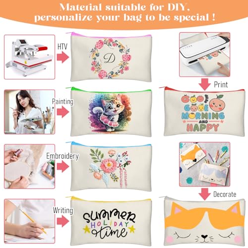 Image of Legigo Blank DIY Craft Bag Canvas Pencil Case Makeup Pouch - Multi-Purpose Travel Toiletry Zipper Bag, 8.3 x 5 Inch, Beige (Color Zipper)
