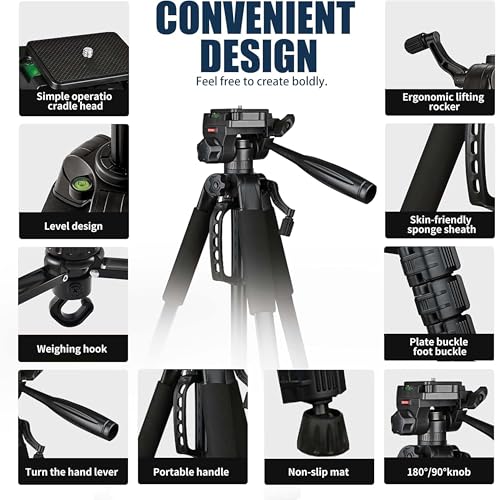 Image of Adofys 76 inch Professional Aluminium Camera Tripod with Travel Bag and Phone Holder |Operating Height: 76 inch | Maximum Load Capacity up to 10kg | Compatible with All Cameras, Cell Phones, Projector