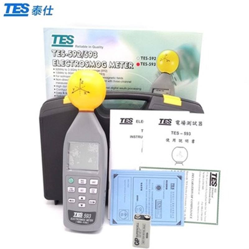 TES-593R Rechargeable EMF Radiation ElectroSmog Meter Tester 3 Axis Isotropic Measurements