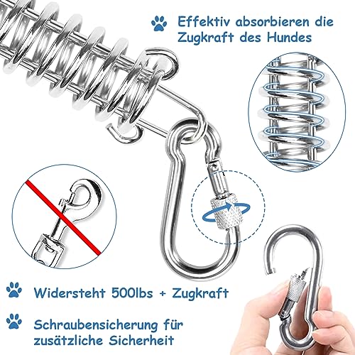 Hofleine für große Hunde,6m Tie Out Cables Leinen Hofleine für Hunde, stoßdämpfender Feder,langlebiger und Leichter Drehhaken für Hof und Camp,rostfreie Pet Leine für mittlere bis große Hunde