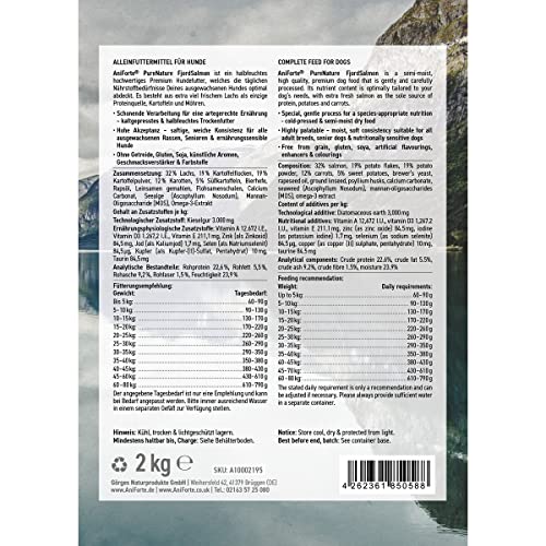 AniForte Lachs Trockenfutter für Hunde 2kg – Frischer Lachs mit Kartoffeln & Vitaminen, Halbfeuchtes Trockenfutter, Hundefutter trocken getreidefrei & glutenfrei für Allergiker