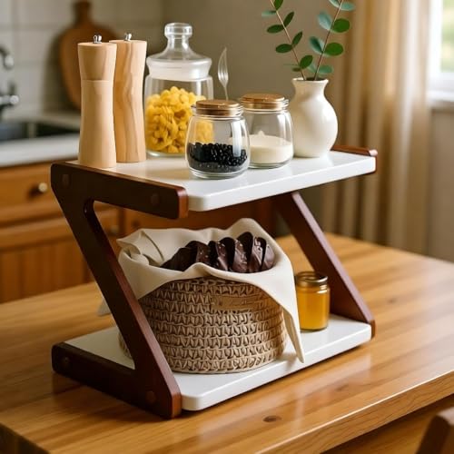 Image of OXMIC 2-Tier Kitchen Rack & Organizer Spice Rack & Container Organizer, Utensils Dishes Spices Jar Holder Rack & Cup & Glass Holder (2 Layer Rack, Tiered Shelf), Countertop, Tabletop (rosewood)