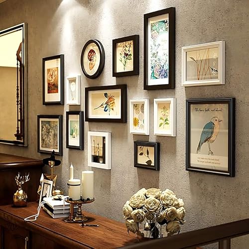 Antspertor 14-teiliges Bilderrahmen Set verschiedene Größen mit Dekorativbildern Wanddekoration für Wohnzimmer Schlafzimmer Büro ideal für Fotocollagen kreative Raumgestaltung(Schwarz/Weiß)