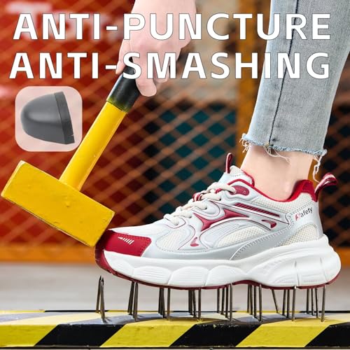 Steel Toe Shoes for Women Safety Shoes Wide fit Indestructible Work Sneakers Men Lightweight Slip on Resistant Breathable Puncture Proof Composite Toe Shoe Black White3