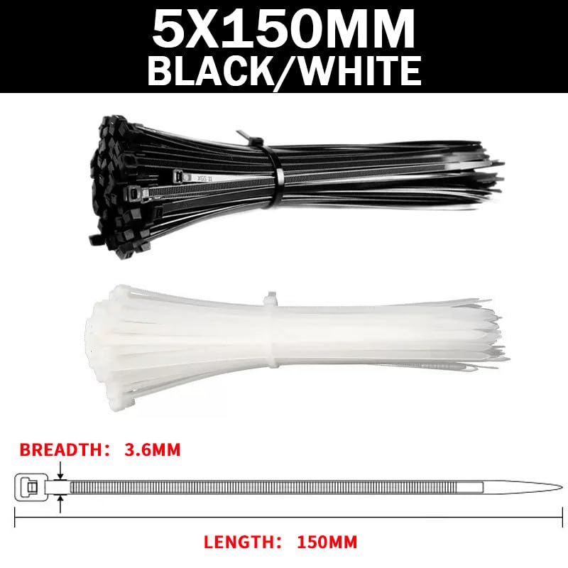 Fascetta autobloccante in plastica nylon bianco/nero anello di fissaggio cerniera (5 x 150 mm)