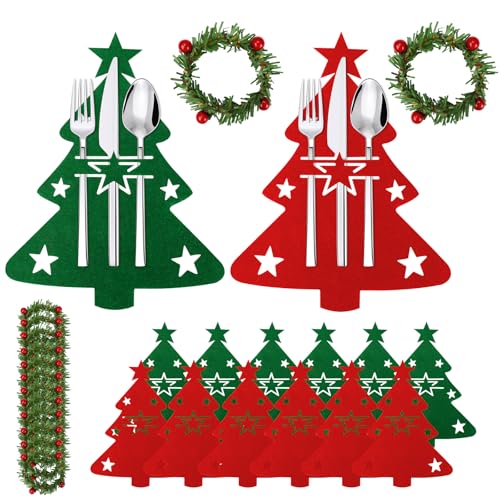 Besteckhalter Weihnachten Filz,24 Stück Bestecktasche Tannenbaum...
