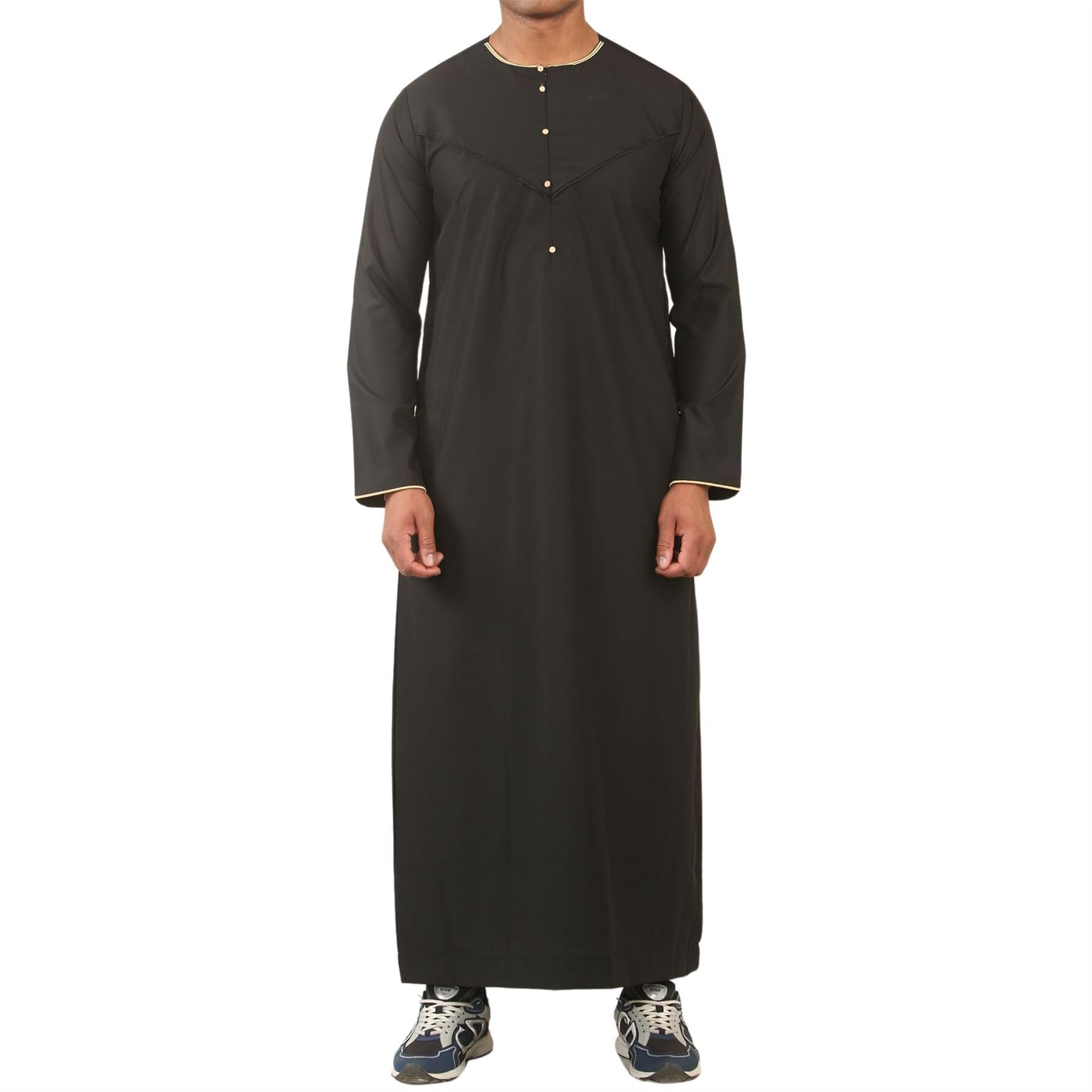 Thobez Men's Black Thobe Emirati Omani Jubba Islamic Clothing Muslim Kaftan Eid Robe Arab Gold Embroidery - 56