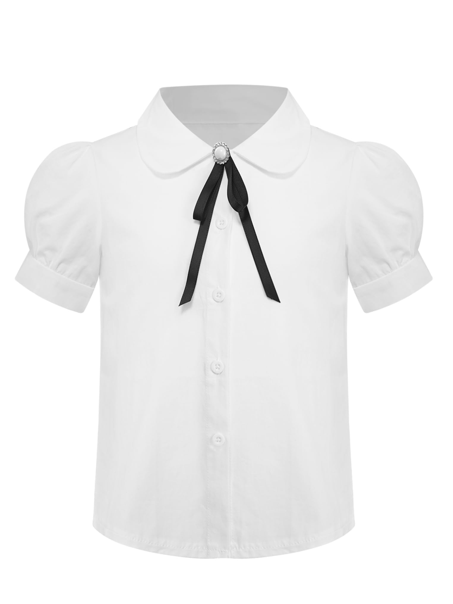 Oyolan Camisas Escolares Blancas para Niñas Camisas De Verano De Manga Corta Abombada Estilo Japonés Blusa con Botones Camisas Casuales para Adolescentes