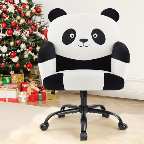IWMH Bürostuhl,Ergonomisch Homeoffice Stuhl mit breiter Sitzfläche,Schreibtischstuhl mit Panda-Muster,Charmanter Schminkstuhl aus Samtstoff,Moderner Computerstuhl,Sessel für Arbeitszimmer,Schlafzimmer