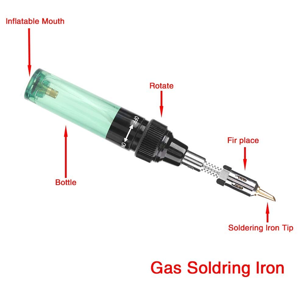Fydun 8ML Soldador de butano Cautín de gas Antorcha de gas butano sin cuerda Soldador Pistola Soldadura Pluma Herramienta 1300 ℃ (verde)