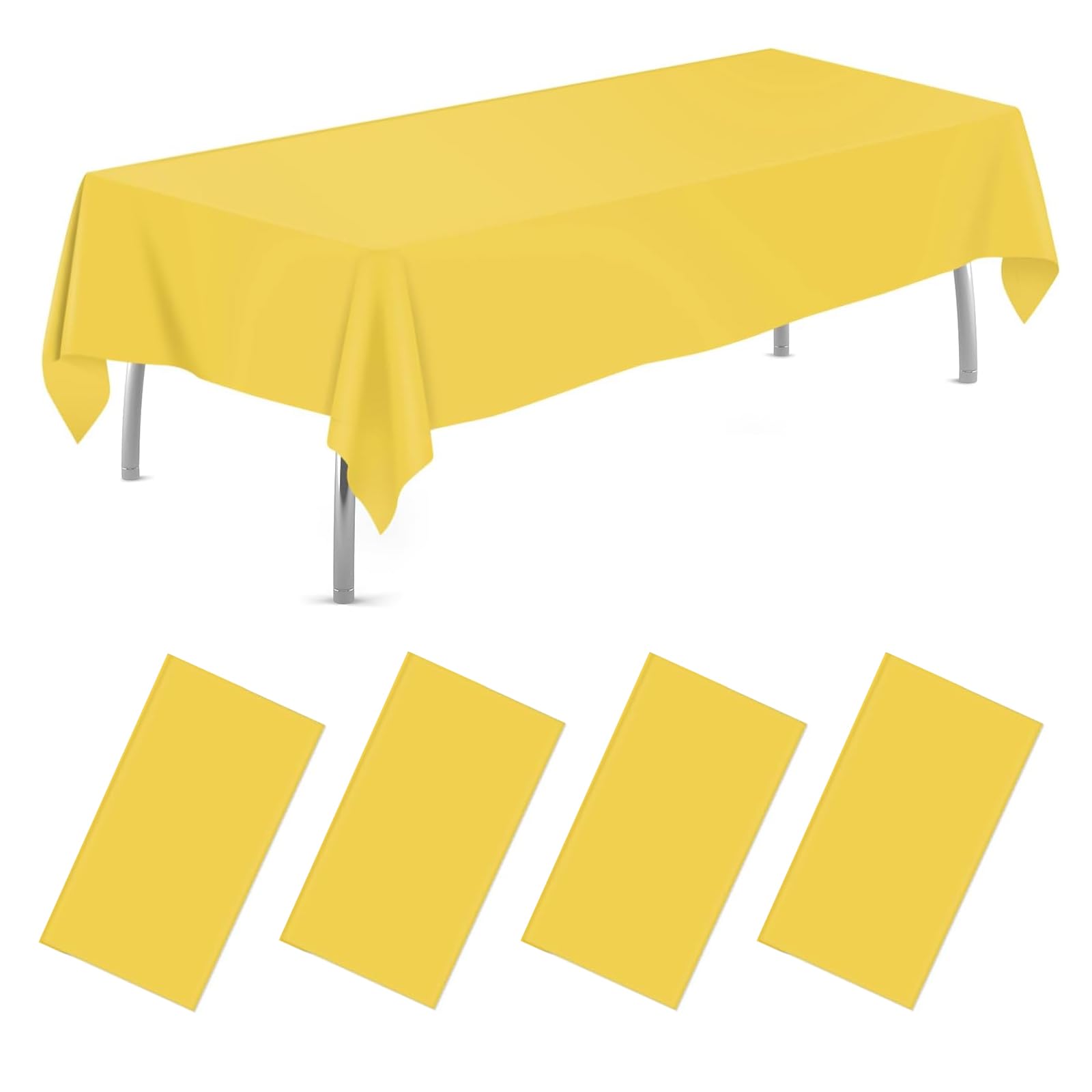 4Packs Disposable Rectangle Plastic Party Tablecloth,137*274 cm for Rectangle Tables Cloths for Parties, Events & Weddings, Indoors Outdoors,Graduation Party Themed Events (Yellow, 137*274cm) — image 1