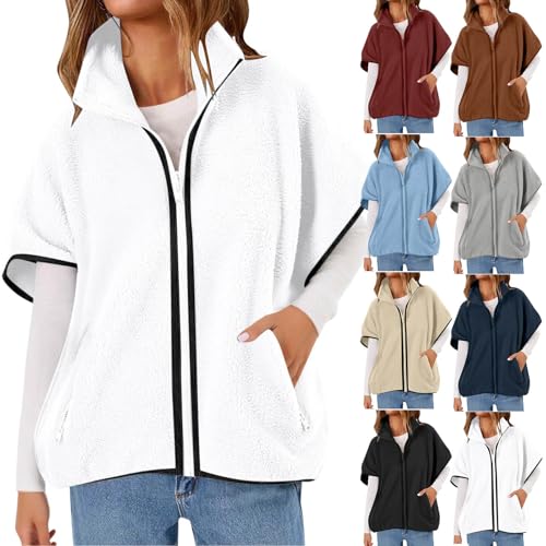 YAOJIWANG Leichte Übergangsjacke Damen Wolle Fleeecejacke Kurzarm...