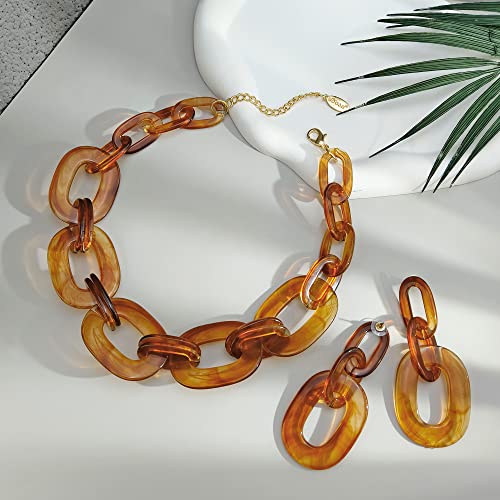Bocar Acrylic Chunky Statement Necklace for Women Cube Link Chain Collar Necklace and Hoop Earrings Costome Jewelry Set2