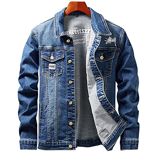 Stickerei Jeansjacke Herren - Loose Trucker Cowboy Tops Mantel, Einfarbig...