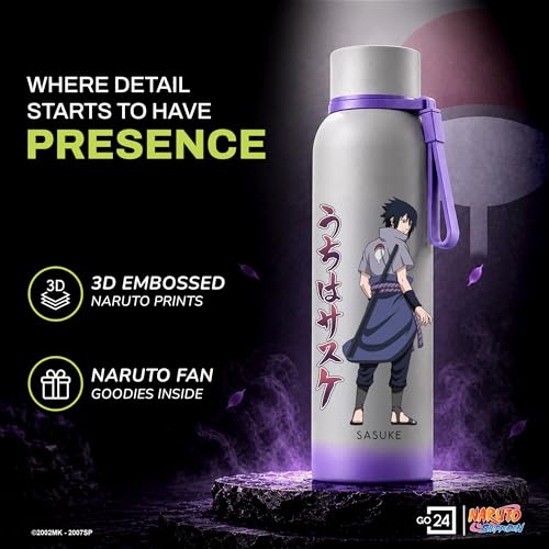 Image of Stainless Steel Water Bottle Naruto Grey - Sasuke 700ml | Triple Wall, Leakproof lid, BPA Free, ideal for gym, hiking, travel, Hot & Cold, food-grade stainless steel.