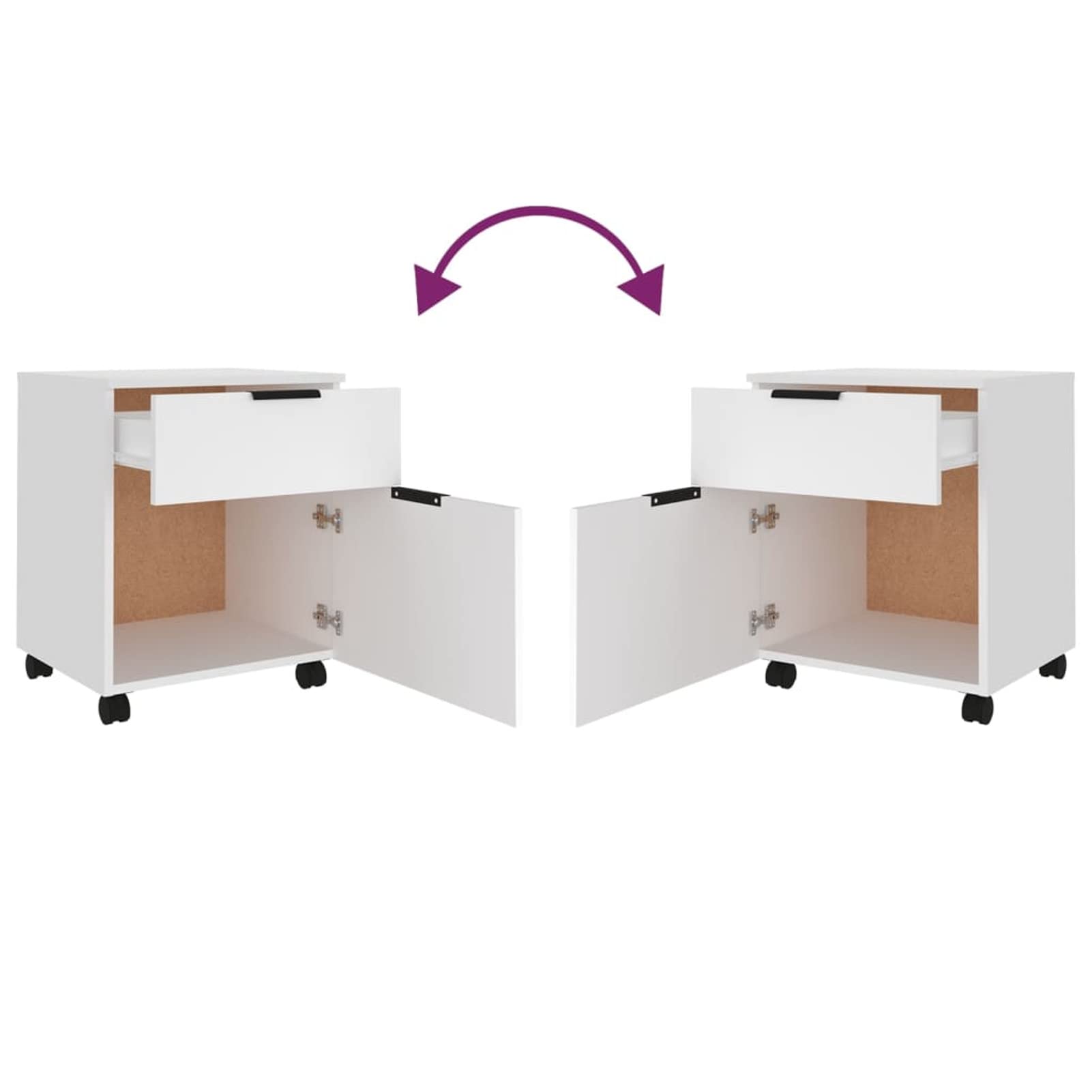 Schedario con Ruote Bianco 45x38x54 cm Legno Multistrato,Cassettiera, Mobiletto da Ufficio con Serratura,Regolabile per Cartelle Sospese, Superficie Testurizzata, per Ufficio, Studio
