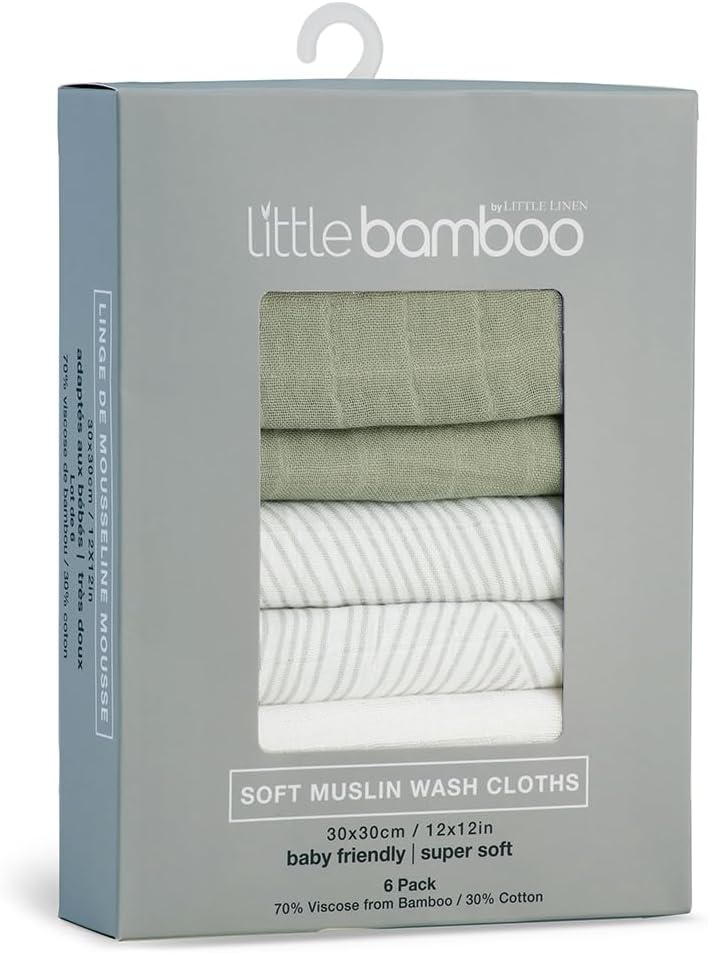 Little Bamboo Muslin Baby Face Washer Cloths 6 Pack - Bayleaf