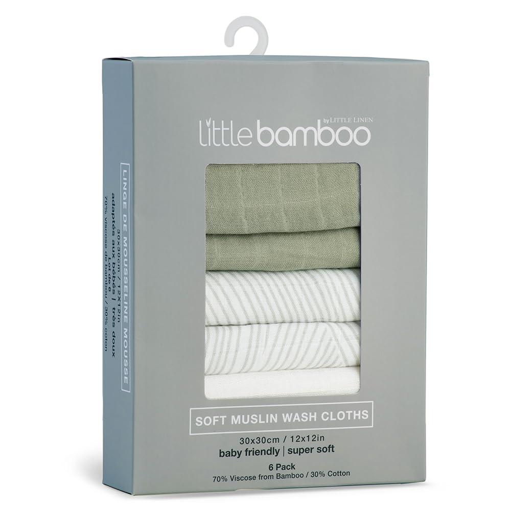 Little Bamboo Muslin Baby Face Washer Cloths 6 Pack - Bayleaf - One Size - Bayleaf