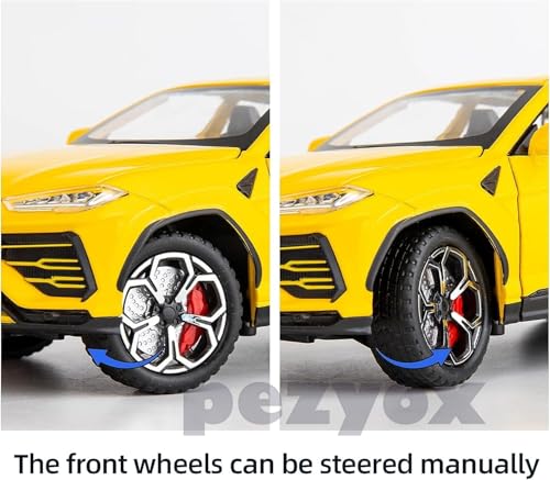 Image of 1:24 Lamborghini Urus Car Model, Diecast Pull Back Car Toy car, Doors Open, Light and Sound, Boys Toys Kids Adults Gifts (Yellow)
