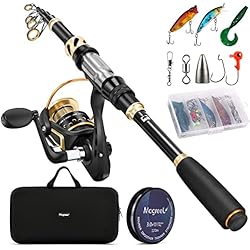 Cañas De Pescar De Fibra De Carbono Baratas Magreel Caña y Carrete Combos de Pesca, Vara de Pescar Telescópica Sedales Anzuelos Cebos Señuelos Bolsa