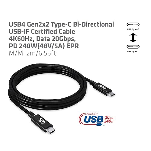 Miniatura 3 de Club 3D CAC-1575 USB4 Gen3x2 Tipo C a Cable bidireccional tipo C con carga de 240 W, transmisión de datos de 20 Gbps y soporta video 4K60Hz 2m -