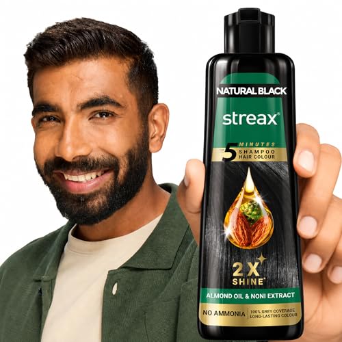 Image of Streax Shampoo Hair Colour Black, 160 ml Pump Pack | Instant Black Hair Color Shampoo for grey coverage in 5 minutes, Ammonia Free Long Lasting Formula for Men & Women