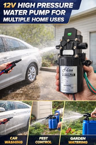 Image of FILOX 12V DC High Pressure Water Pump 125 PSI | Battery Operated Sprayer Motor for Agriculture Spray, Car & Bike Wash, Garden Watering, Sanitization | Portable Diaphragm Pump