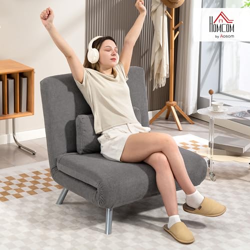 HOMCOM Sofá Cama de 1 Plazas 3 en 1 Sillón Cama Plegable Tapizado en Pata de Gallo con Respaldo Ajustable de 5 Niveles y Almohada Acolchada para Oficina Dormitorio Salón 80x75x83 cm Negro - imagen 2