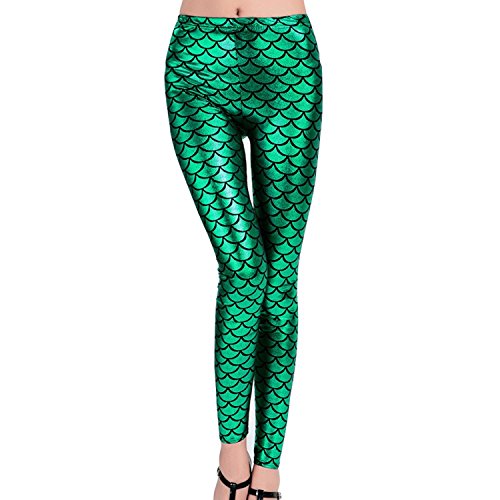 Damen Mädchen Metallic Shiny Glanz Hohe Taille Leggings Meerjungfrau Mermaid Fischschuppen Skinny Leggings Wet Look Grün Cover