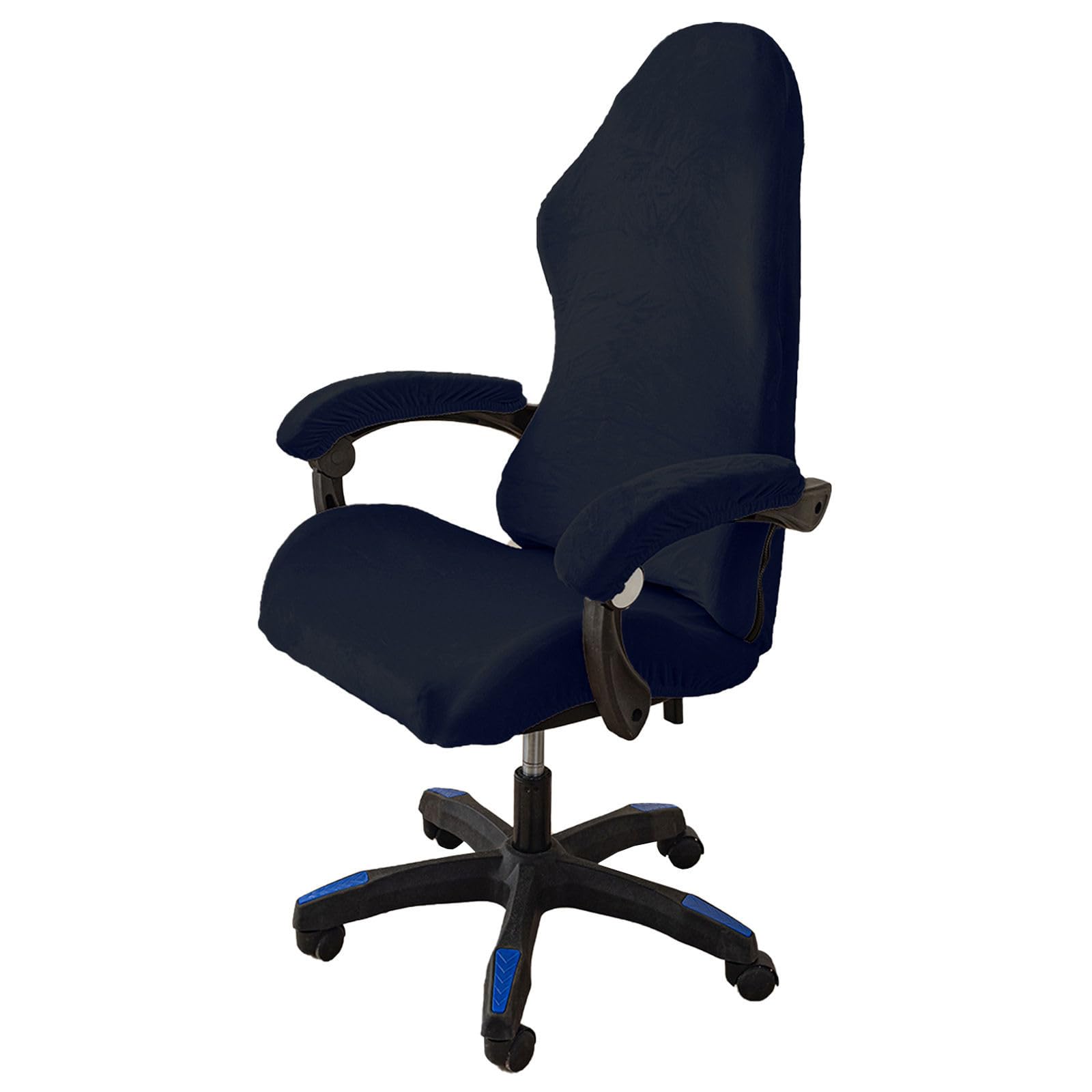 ZRCYXDW Stretch Velvet Gaming Chair Cover, Removable Computer Chair Slipcover with Armrest Covers, Washable Gaming Chair Seat Cover - Navy Blue - Large