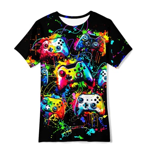 Boys Girls Neon Shirt Short Sleeve Cool 3D Graphic Print Neon Game Summer Tees Tops for 8-12 Years