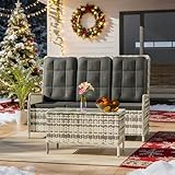 Gotland 3-Sitzer Rattan Gartenmöbel Set mit 118° Rückenlehne, Verstellbar, Outdoor Lounge aus Wasserfestem Polyrattan für Terrasse & Garten Möbel draußen(Schwarz)