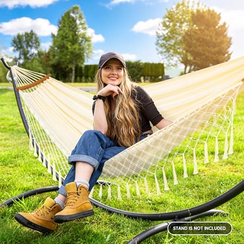 Image of SUNCREAT Double Hammock with Spreader Bar, Tassel, Beige
