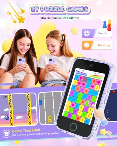 Image of Kids Phone Toy for Girls with Dual Camera,Music Player,Game,Purple | Preschool Learning Play Cell Phone Toy for Kids 3-5 Travel Trip Activity,Birthday Gift for Girls 3 4 5 6 7 8 Years Old