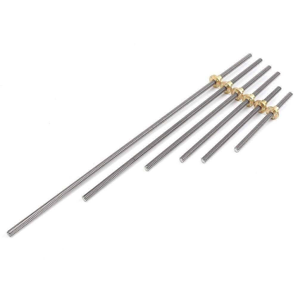 Trapezgewindespindel 2 Stück T6-Leitspindel und Messingmutter, 6 mm Gewinde, 1 mm Steigung, Länge 150/200/250/300/400 mm, Trapez-Leitspindel aus Edelstahl, für die Antriebsführungsschiene des Schritt
