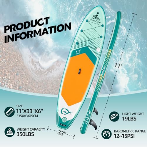 Image of InnoExpo Inflatable Stand Up Paddle Boards with Premium Accessories, Wide Stable SUP Paddle Board Design, Non-Slip Comfort Deck for Youth & Adults