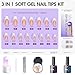 Gellen French Tips 3 in 1 Soft Gel Nail Tips Kit - Soft Gel Nail Tips with Tip Base Coat Top Coat, 240pcs Brown Medium Coffin Nails Fake Nail with Solid UV Nail Glue Nail Extension Kit for Gift