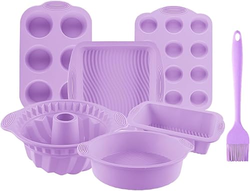 Juego de 7 piezas de silicona para hornear, molde de silicona antiadherente para hornear, suave y fácil de desmoldar, bandeja para hornear