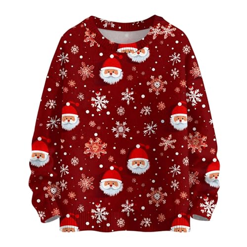 Girls Christmas Sweatshirts Xmas Print Crewneck Pullover Sweater Casual Comfy Long Sleeve Loose Holiday Cute Sweaters