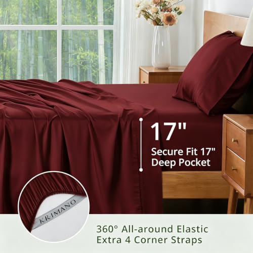 Image of Twin Size Sheet Set, Viscose Bamboo Sheets for Bed Set 3pcs, 100% Viscose Derived from Bamboo, Hotel Luxury Silky & Cooling for Hot Sleepers, Deep Pocket Up to 17 inch, Burgundy