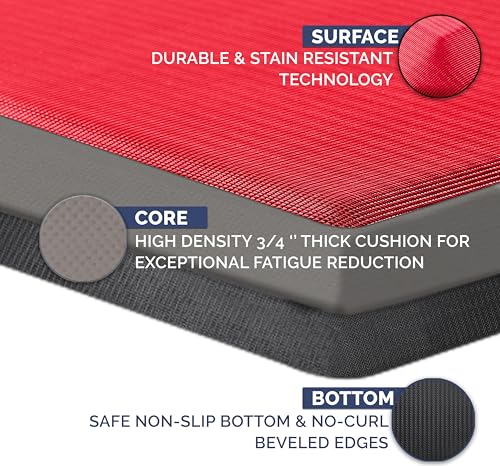 ComfiLife Anti Fatigue Floor Mat – 3/4 Inch Thick Kitchen Mats for Floor, Standing Desk Mat, Kitchen Rug – Comfort at Home, Office – Durable – Stain Resistant – Non-Slip (20" x 32", Scarlet Orange)