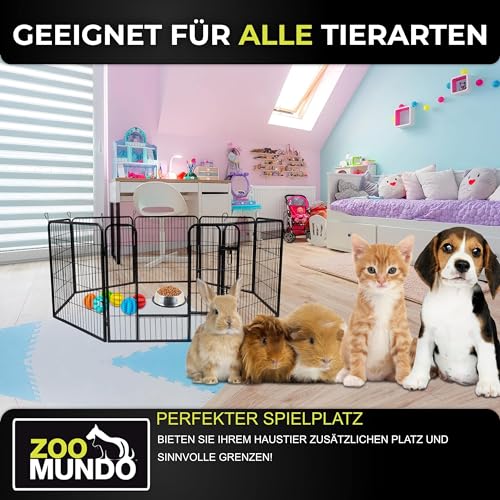 zoomundo Welpenauslauf 100cm hoch XL Laufgitter Tierlaufstall Welpenkäfig Absperrgitter Freilaufgehege Welpenzaun 8-Eck - Black Edition