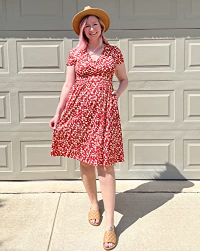 Image of Newshows Women's Pockets Wrap V Neck Floral Summer Vacation Casual Sundress | Wrinkle Free, Stretchy, Summer Beach Floral Sundress 2026, Casual Dress for Vacation, Guaduation, Side Pockets, A-line
